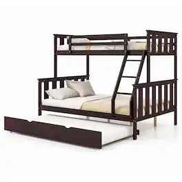 Costway - Twin Over Full Bunk Bed with Trundle Ladder Safety Guardrails 3-in-1 Beds - Espresso
