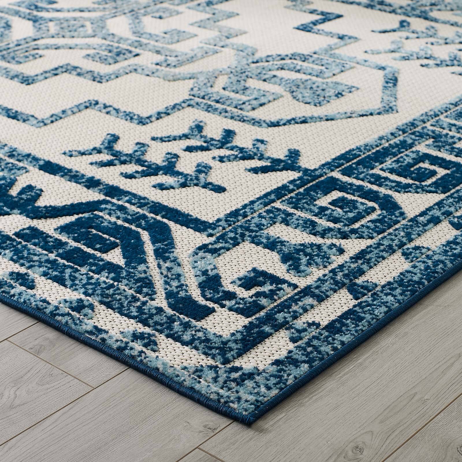 Alt View 2. Modway - Reflect Nyssa Distressed Geometric Southwestern Aztec Indoor/Outdoor Area Rug - Ivory and Blue.