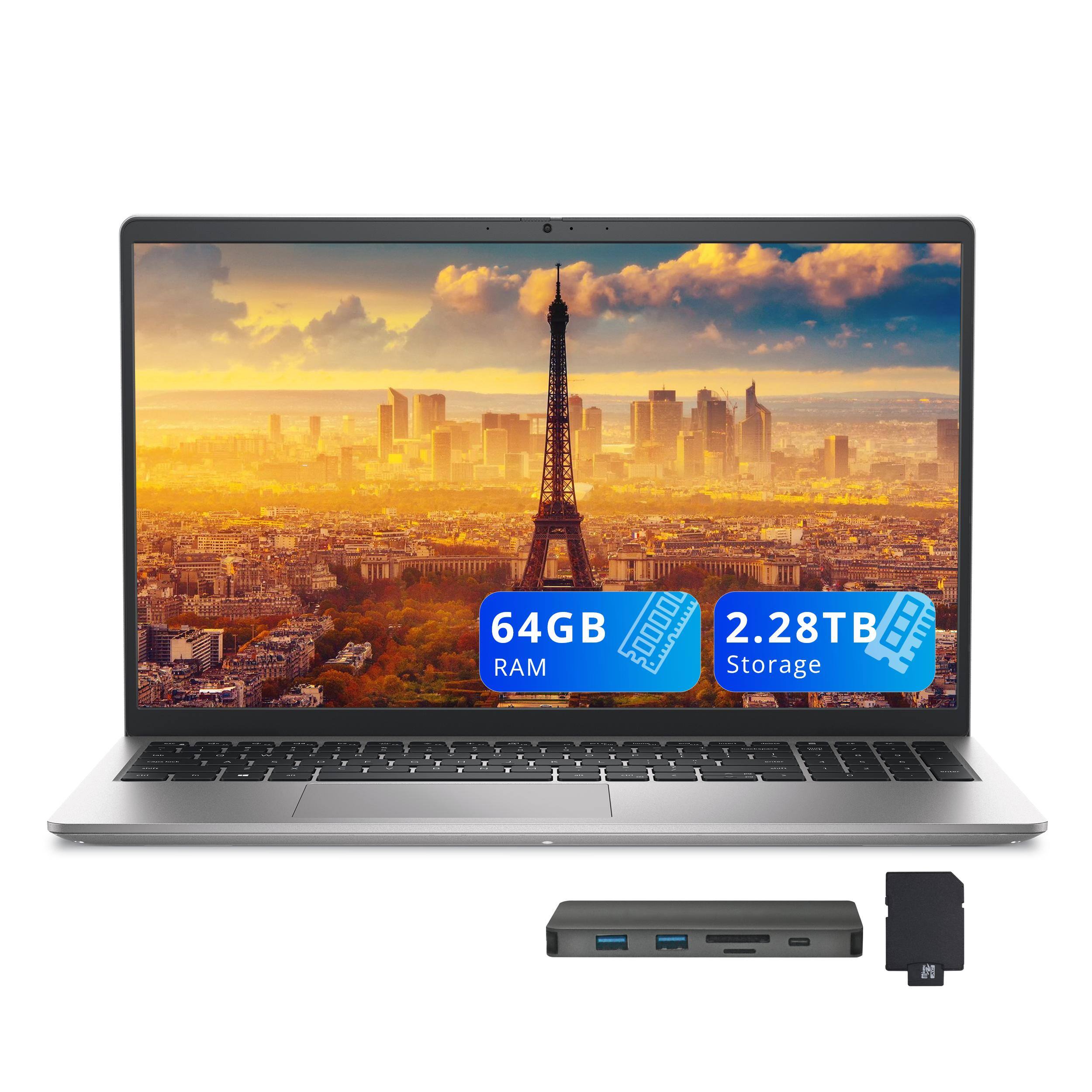 Dell - 15 15.6" FHD Laptop,Intel Core i7-1355U,64GB RAM,2TB SSD+288GB Docking Station,Intel UHD Graphics,Win 11 Pro - Silver