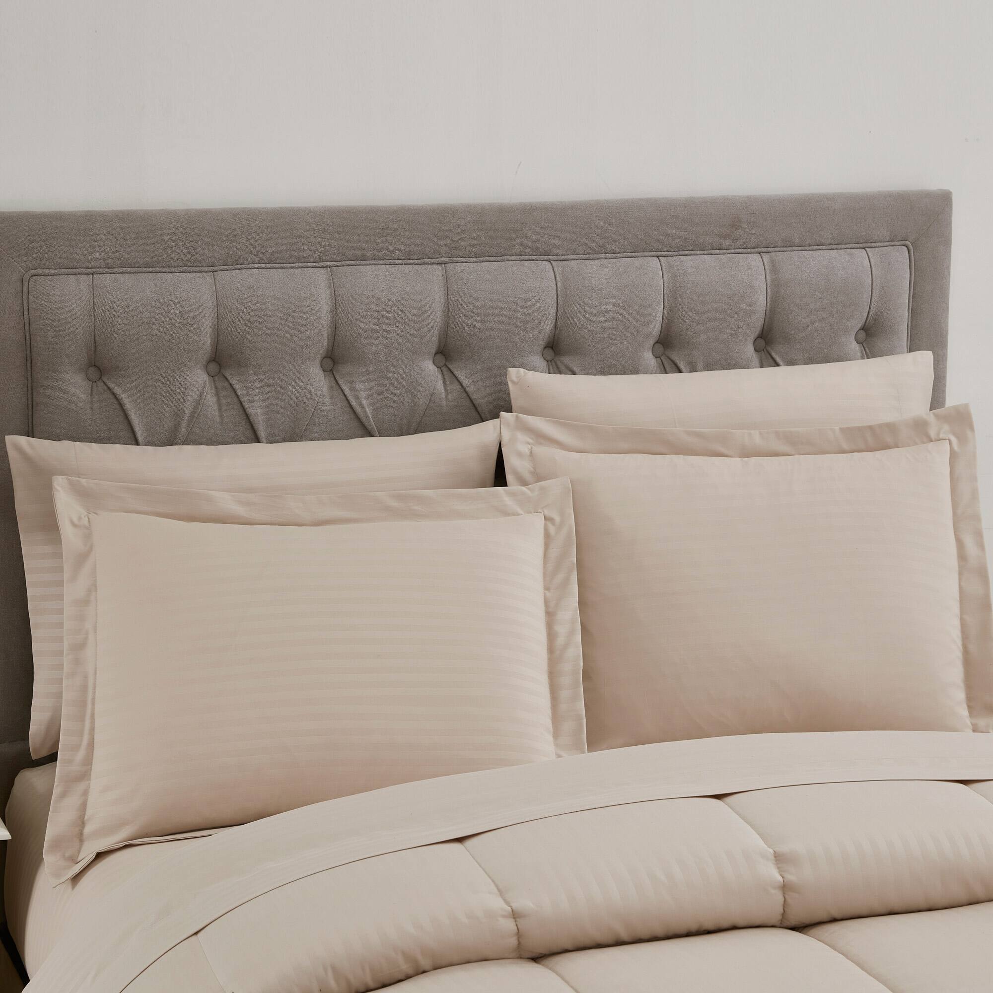 Angle. Sweet Home Collection - 8 Piece Embossed Dobby Stripe Bed in a Bag All Season Complete Set with Sheets - Queen - Beige.