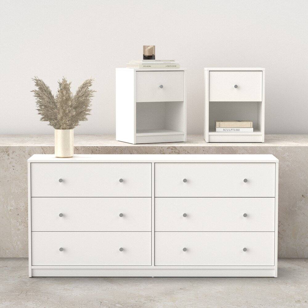 Angle. Tvilum - 3-Piece Bedroom Set - 6 Drawer Double Dresser And Nightstand Set Of 2 - White.