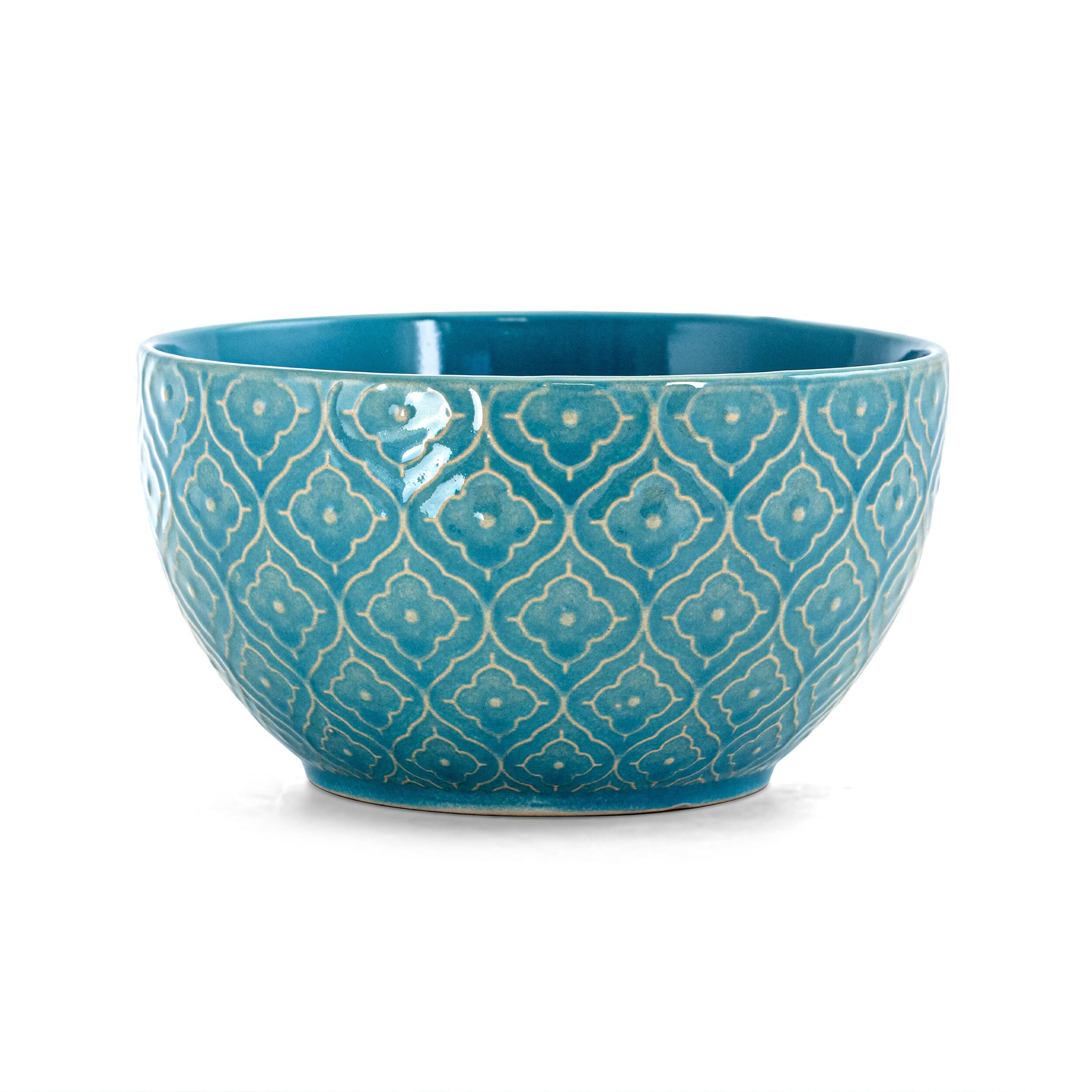 Alt View 1. Elama - Elama Aqua Lily 16 Piece Luxurious Stoneware Dinnerware with Complete Setting for 4 - Blue.