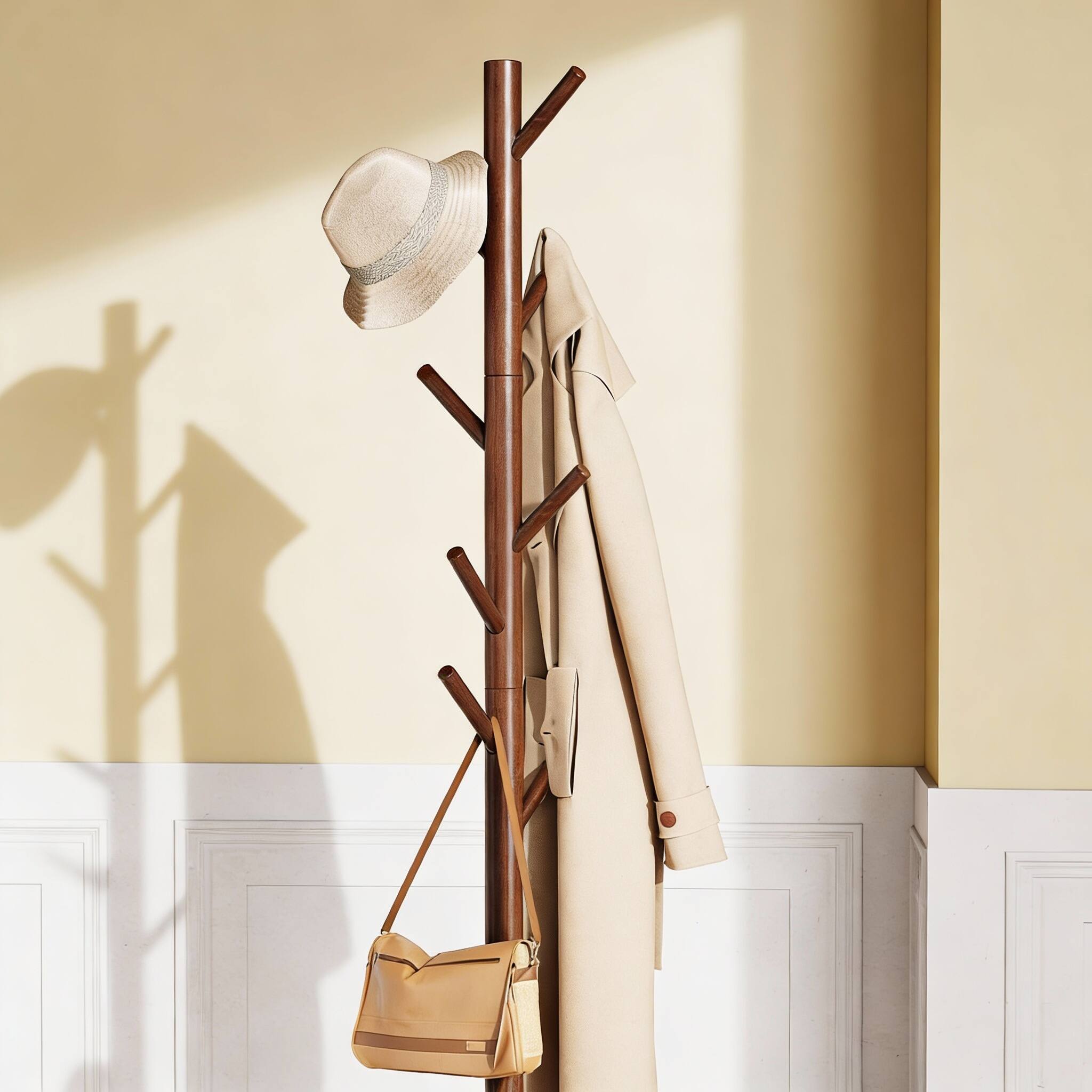 Alt View 1. Frangdom - Solid Wood 8-Hook Height-Adjustable Coat Rack - White 20"D x 20"W x 70"H.