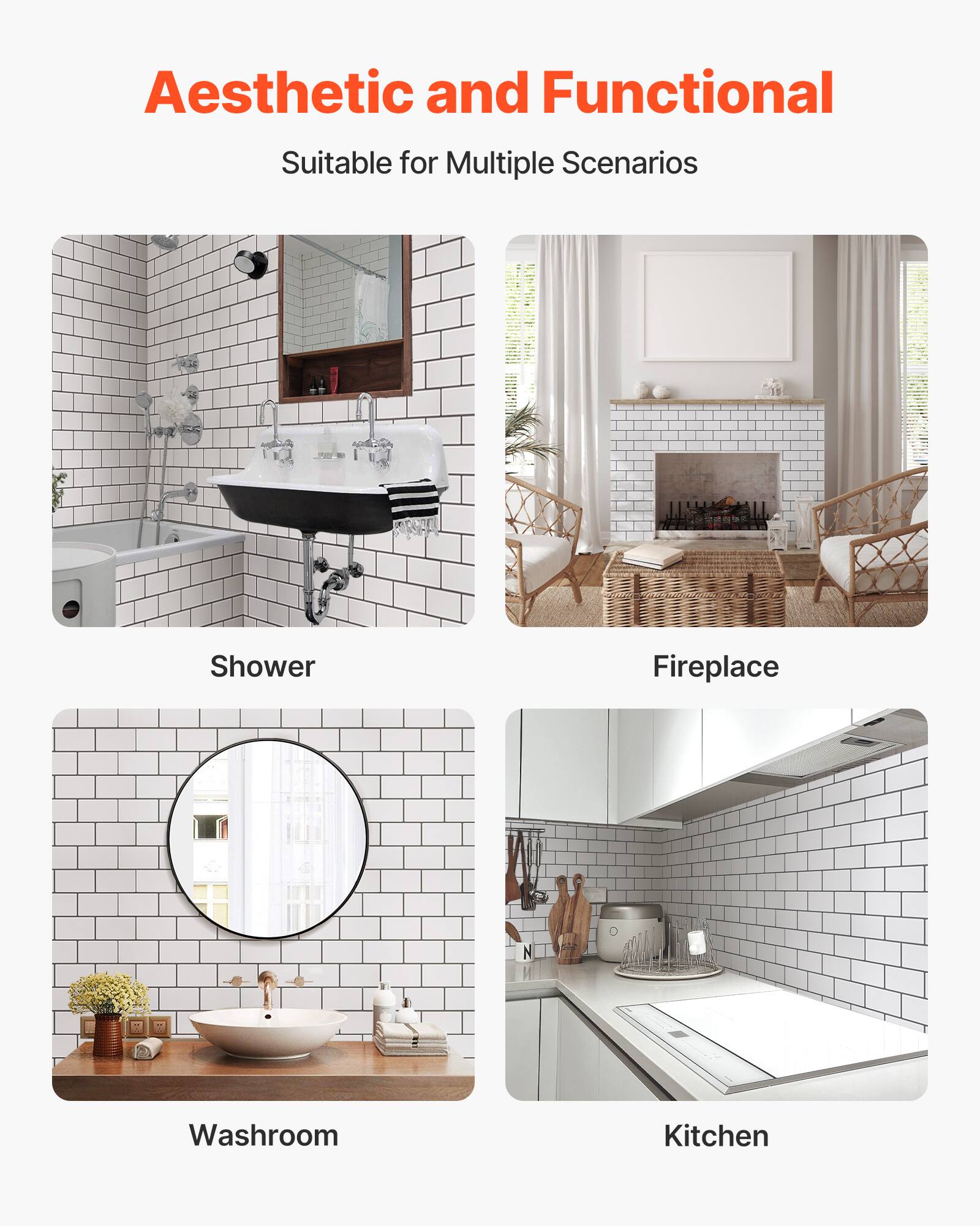 Aesthetic and Functional  
Suitable for Multiple Scenarios:  
- Shower  
- Fireplace  
- Washroom  
- Kitchen