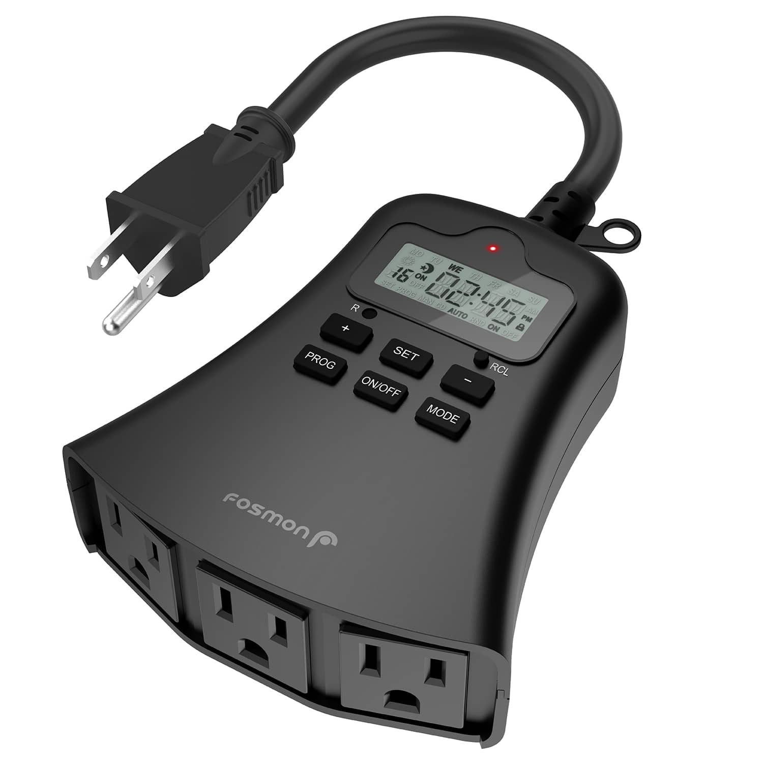 Fosmon - 7 Day Digital Outdoor Timer For Outlet Weatherproof, [ETL Listed] Outdoor Light Timer Outlet, Programmable Countdown - Black