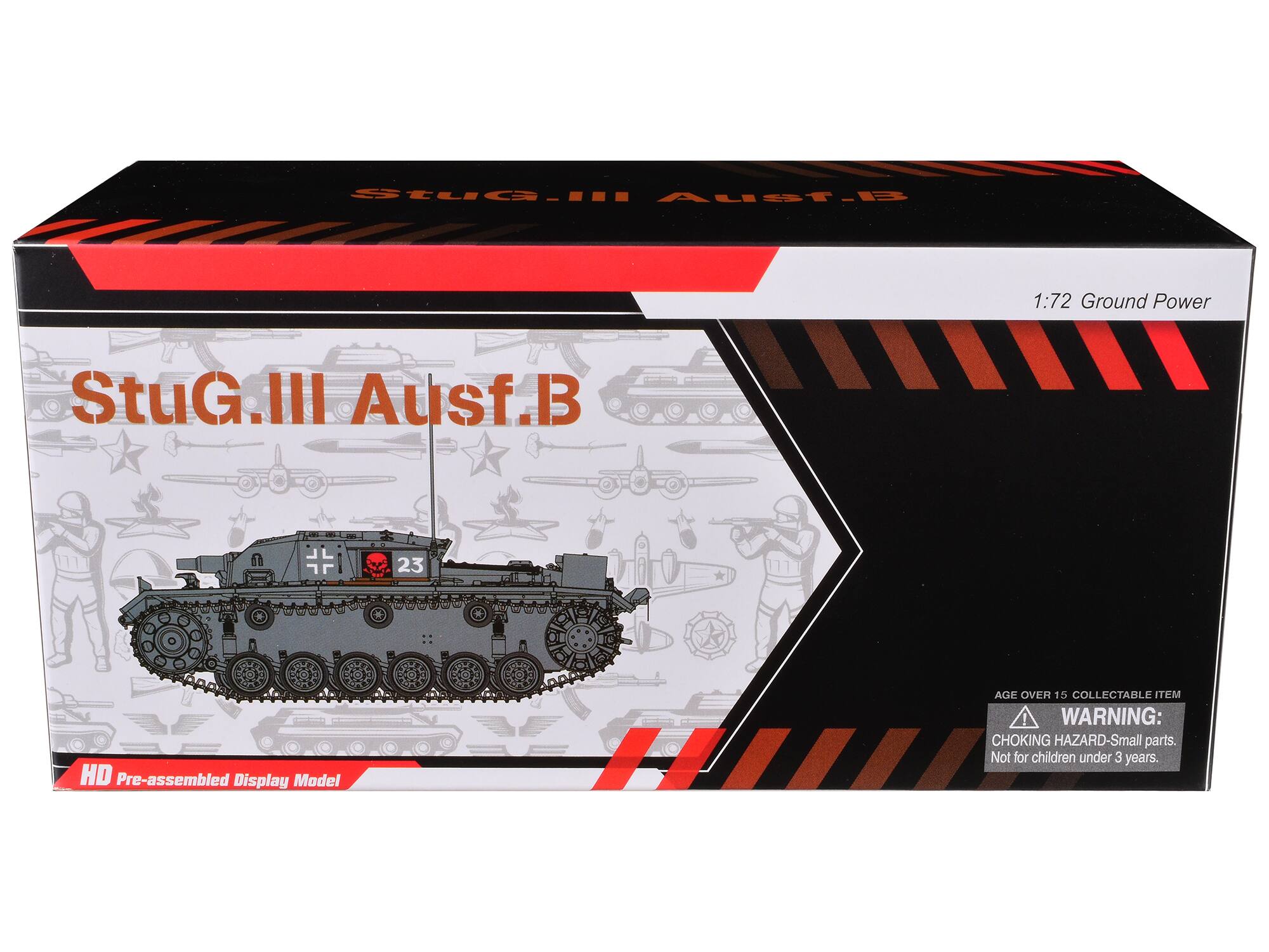 StuG III Ausf.B  
1:72 Ground Power  
HD Pre-assembled Display Model  
AGE OVER 15 COLLECTABLE ITEM  
WARNING: CHOKING HAZARD - Small parts. Not for children under 3 years.