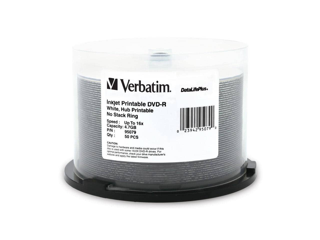 Verbatim - 4.7GB 16X DVD-R Inkjet Printable, Hub Printable 50 Packs Spindle Disc Model 95079 - White