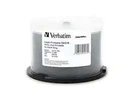 Verbatim - 4.7GB 16X DVD-R Inkjet Printable, Hub Printable 50 Packs Spindle Disc Model 95079 - White