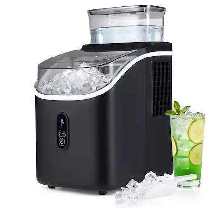 Front. Costway - Costway Ice Cube Maker Countertop, 2 Ways to Add Water with External Tank, 34Lbs/Day - Black.