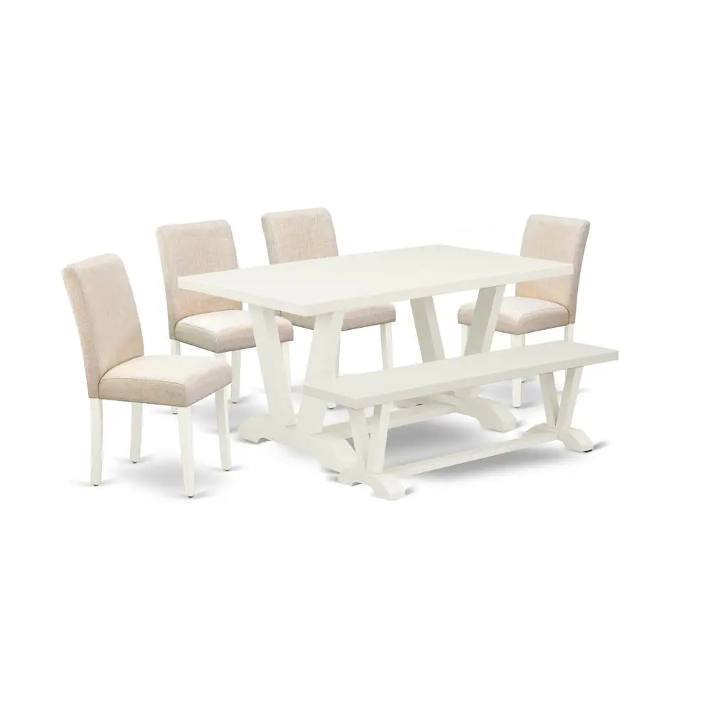 Angle. East West Furniture - East West Furniture V026AB202-6 6-Pc Kitchen Dining Room Set - 4 Dining Chairs, a Modern Bench Linen White Top and 1 - Multi-Color.