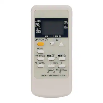 AUTO
HEAT
COOL
DRY
OFF
OFF/ON
TEMP
MODE
FAN SPEED
A
B
AIR SWING
TIMER
SELECT
SET/CANCEL
CHECK
ERROR RESET
RESET
FAN SPEED
AIR SWING