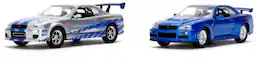 Jada Toys - 1:32 Fast & Furious - Brian's Nissan Skyline GT-R R34 Silver & Nissan GT-R R34 Blue Die-Cast Cars Twin Pack