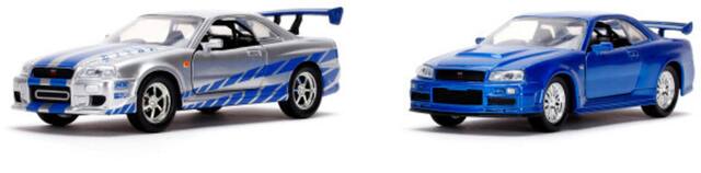 Front. Jada Toys - Jada Toys - 1:32 Fast & Furious - Brian's Nissan Skyline GT-R R34 Silver & Nissan GT-R R34 Blue Die-Cast Cars Twin Pack - Multicolor.