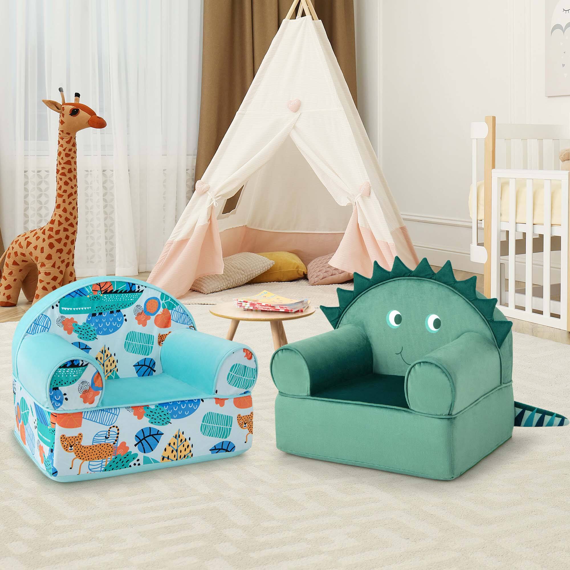 Alt View 3. Costway - Costway Kids Sofa Foam Filled Armchair Dinosaur Cuddly Toddler Couch with Washable Cover - Green.