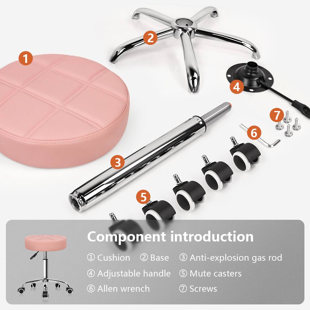 Component introduction

1. Cushion
2. Base
3. Anti-explosion gas rod
4. Adjustable handle
5. Mute casters
6. Allen wrench
7. Screws