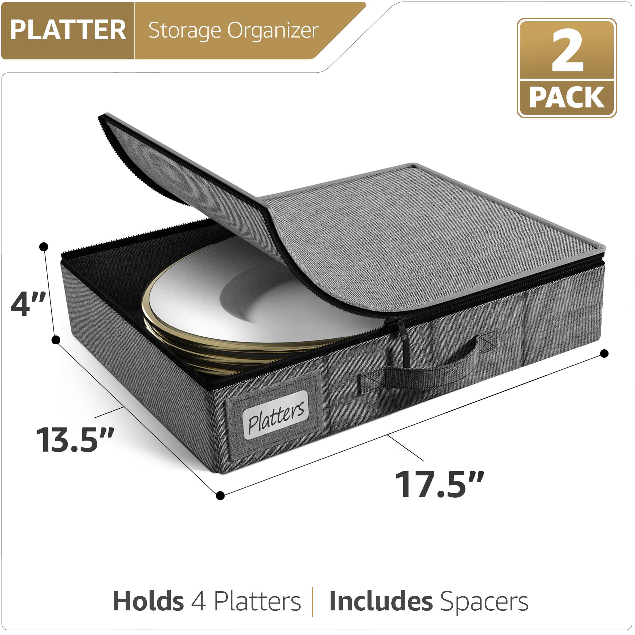 PLATTER Storage Organizer  
2 PACK  
4" x 13.5" x 17.5"  
Holds 4 Platters | Includes Spacers
