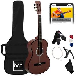Best Choice Products - 38in Beginner Acoustic Guitar Starter Kit w/ Gig Bag, Strap, Extra Strings - Dark Brown