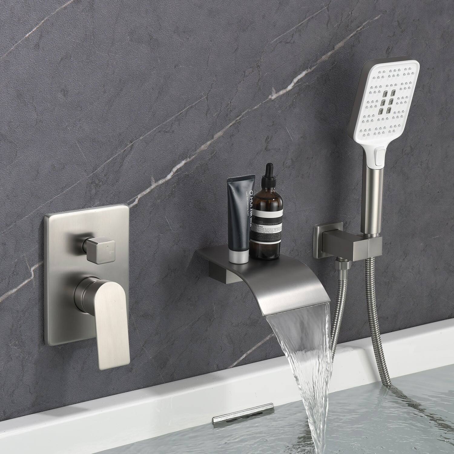 Alt View 10. Boyel Living - Wall Mount Single Handle 3 Spray Tub and Shower Faucet with Handheld Shower in Brushed Nickel Valve Included - Brushed Nickel.
