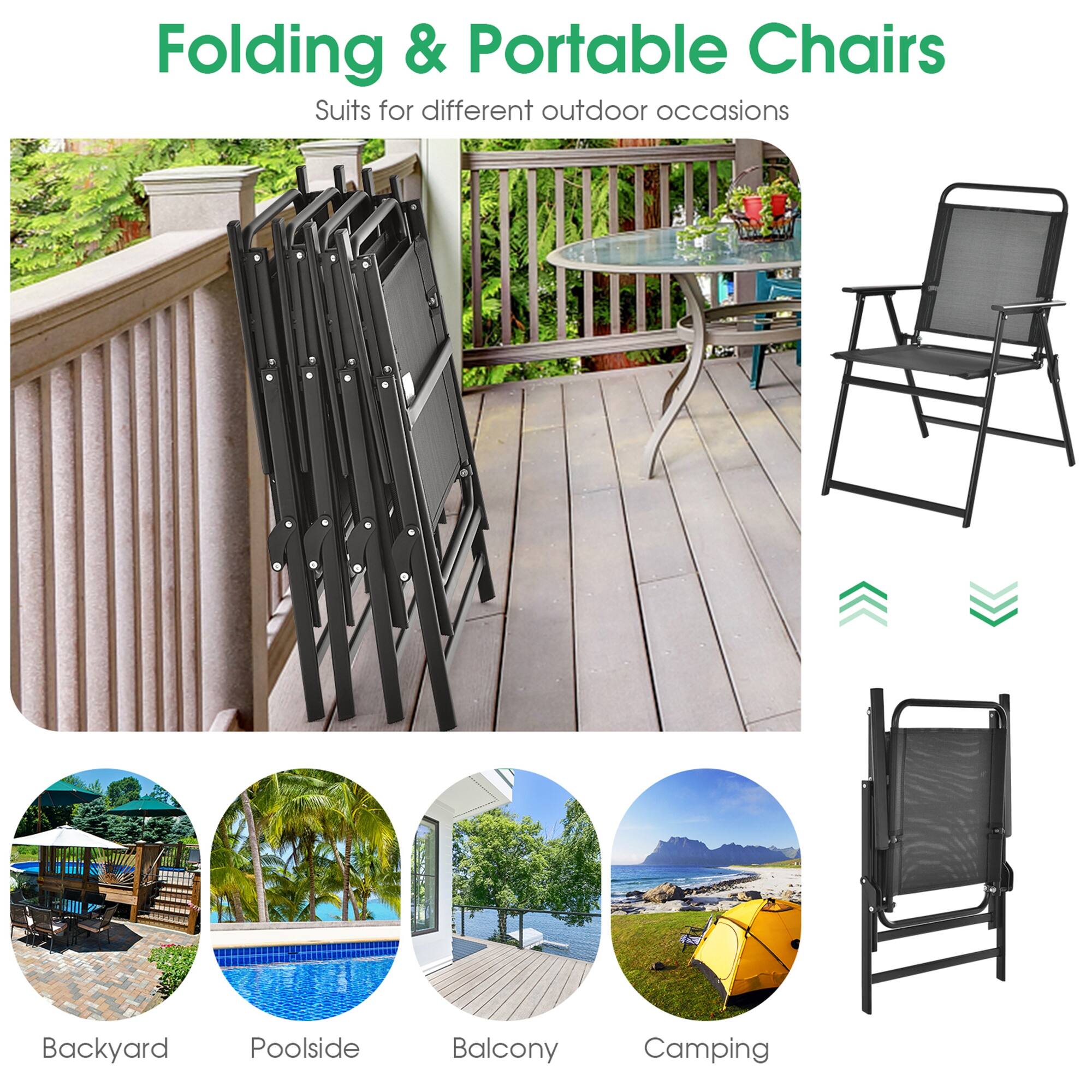 Folding & Portable Chairs
Suits for different outdoor occasions
Backyard
Poolside
Balcony
Camping