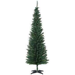 Homcom - Artificial Pencil Christmas Tree, Slim Xmas Tree with 390 Realistic Branch Tips and Plastic Stand - Green