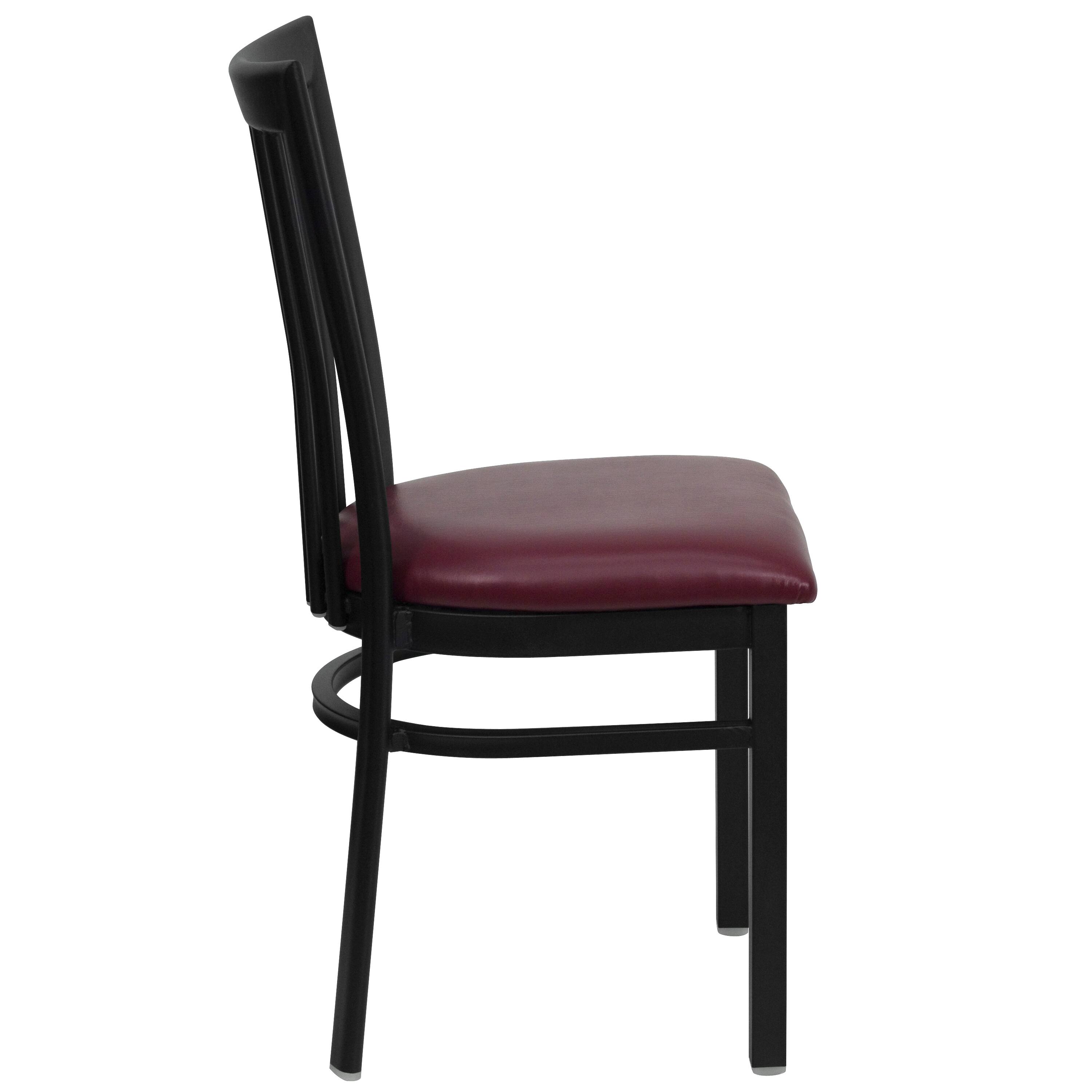 Alt View 6. Emma + Oliver - School House Back Metal Restaurant Dining Chair - Burgundy Vinyl Seat/Black Metal Frame.
