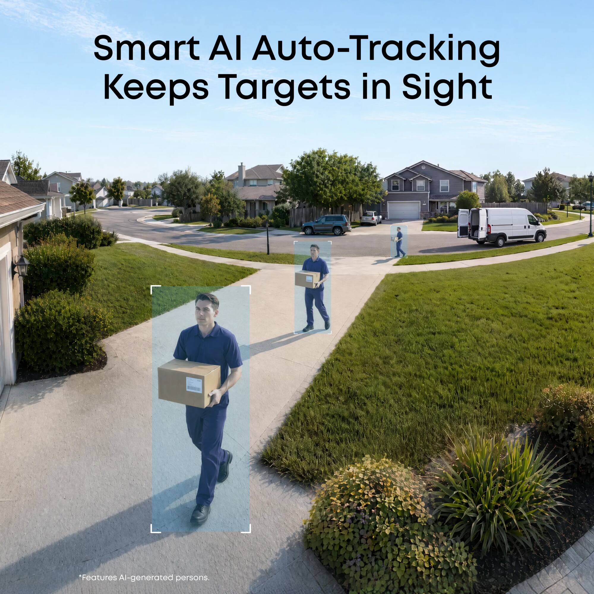 Smart AI Auto-Tracking Keeps Targets in Sight  
*Features AI-generated persons.