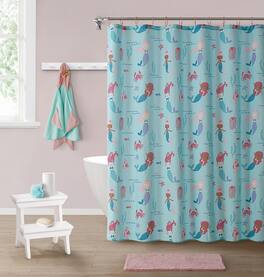 Kate Aurora - Montauk Accents Complete 5 Piece Juvi Mermaid Themed Fabric Shower Curtain Bathroom Set - Pink