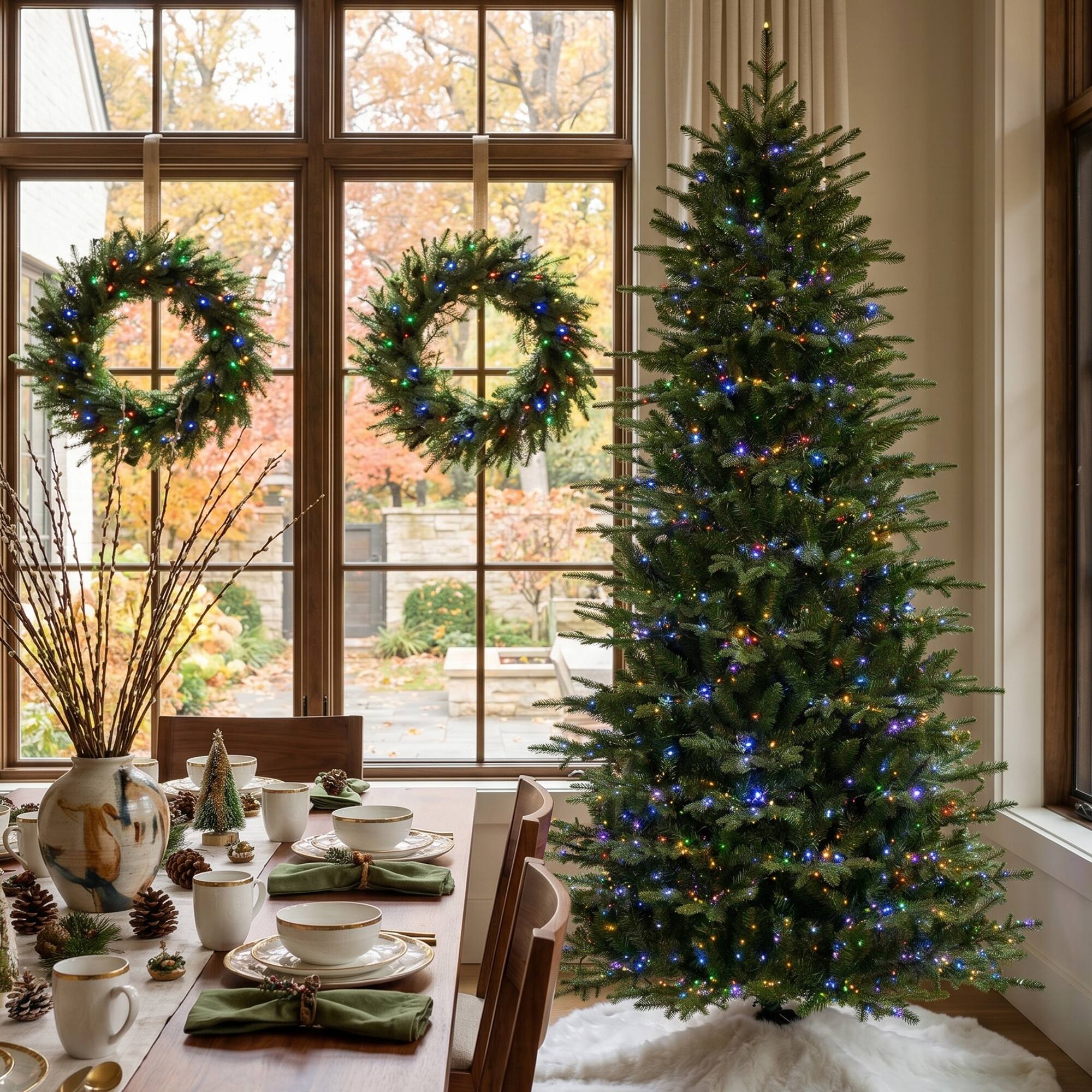 Back. Glitzhome - 7.5ft Pre-Lit Full Fir Memory wire Artificial Christmas Tree with 2000 Micro Lights - Green.