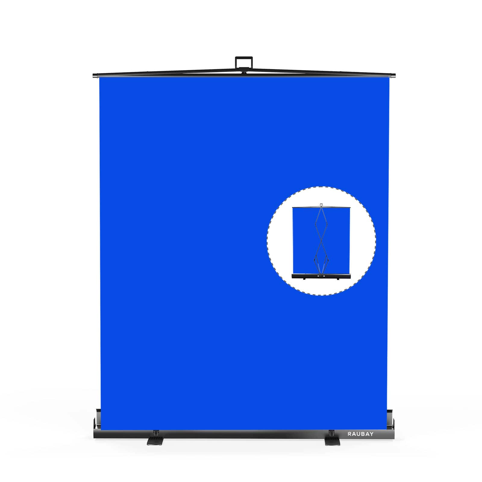 RAUBAY - 5′x 6.9′ Collapsible Screen Backdrop Portable Retractable Chroma Key Panel Photo Background with Stand - Blue