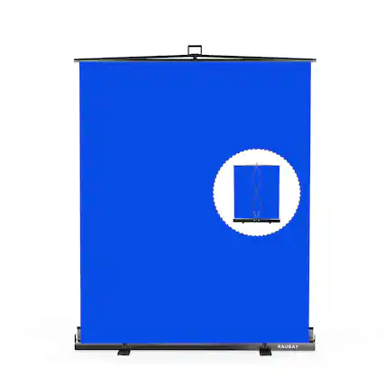 Front. RAUBAY - 5′x 6.9′ Collapsible Blue Screen Backdrop Portable Retractable Chroma Key Panel Photo Background with Stand - Blue.