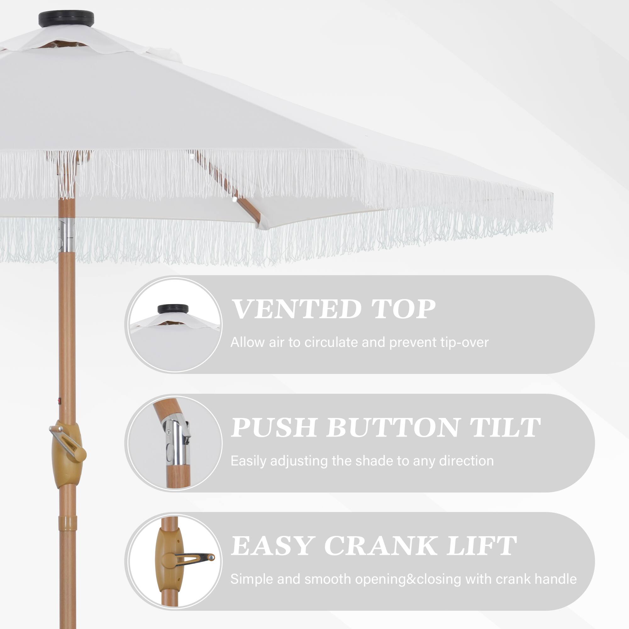 VENTED TOP
PUSH BUTTON TILT
EASY CRANK LIFT