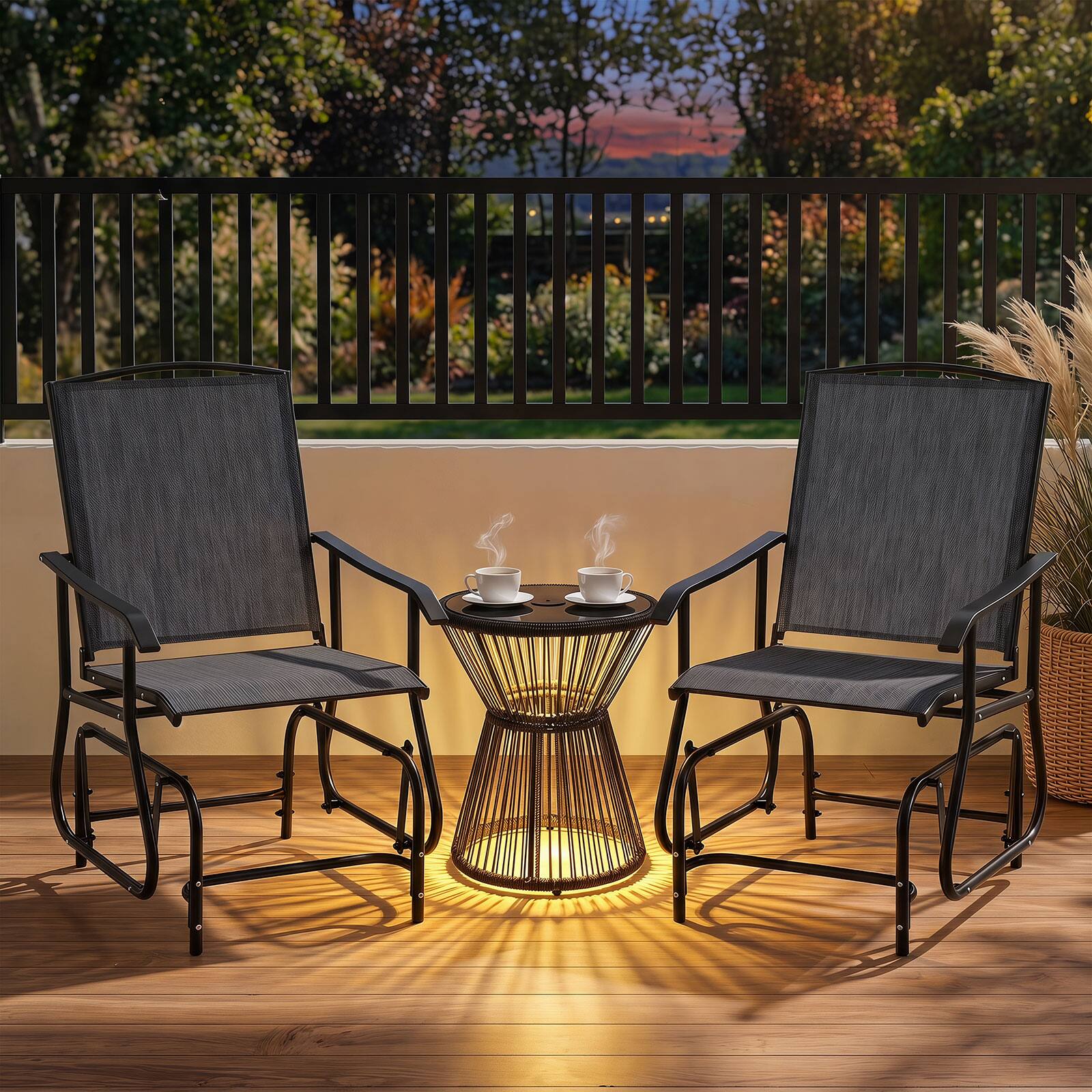 Alt View 2. Costway - Costway 2PCS Outdoor Glider Chair, Porch Glider with Metal Frame Armrests for Deck Poolside - Gray.