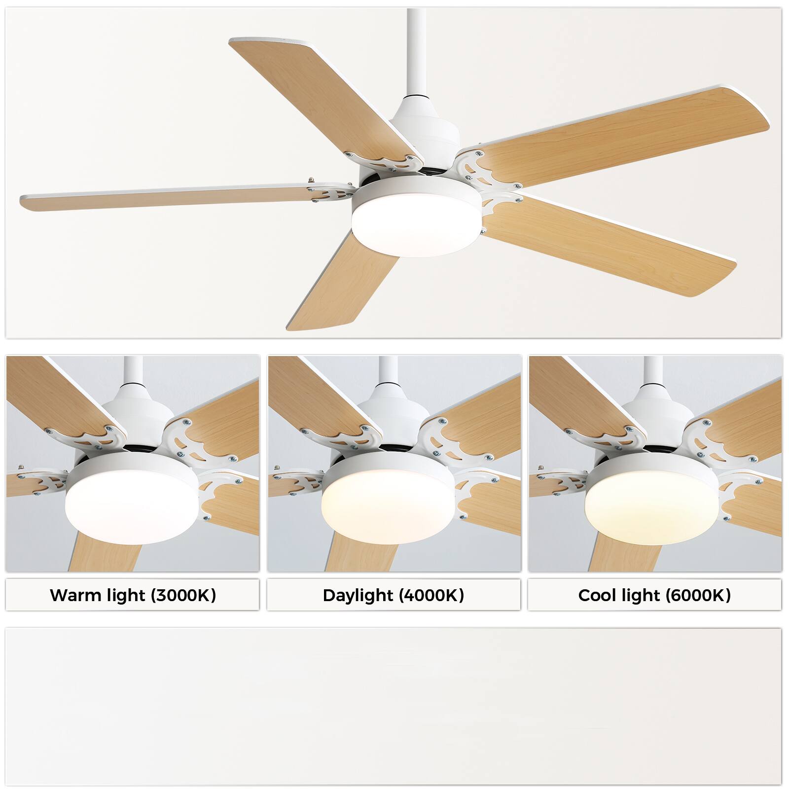 Warm light (3000K)  
Daylight (4000K)  
Cool light (6000K)