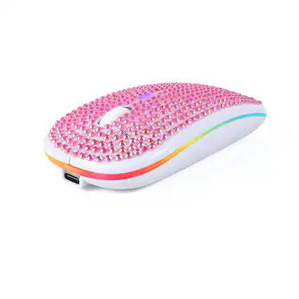 Front. HM 1810 - Rechargeable Mouse With Bling Rhinestones & -color Led Lights - Silent Dual Mode For Laptops And Macs Offic - Pink.
