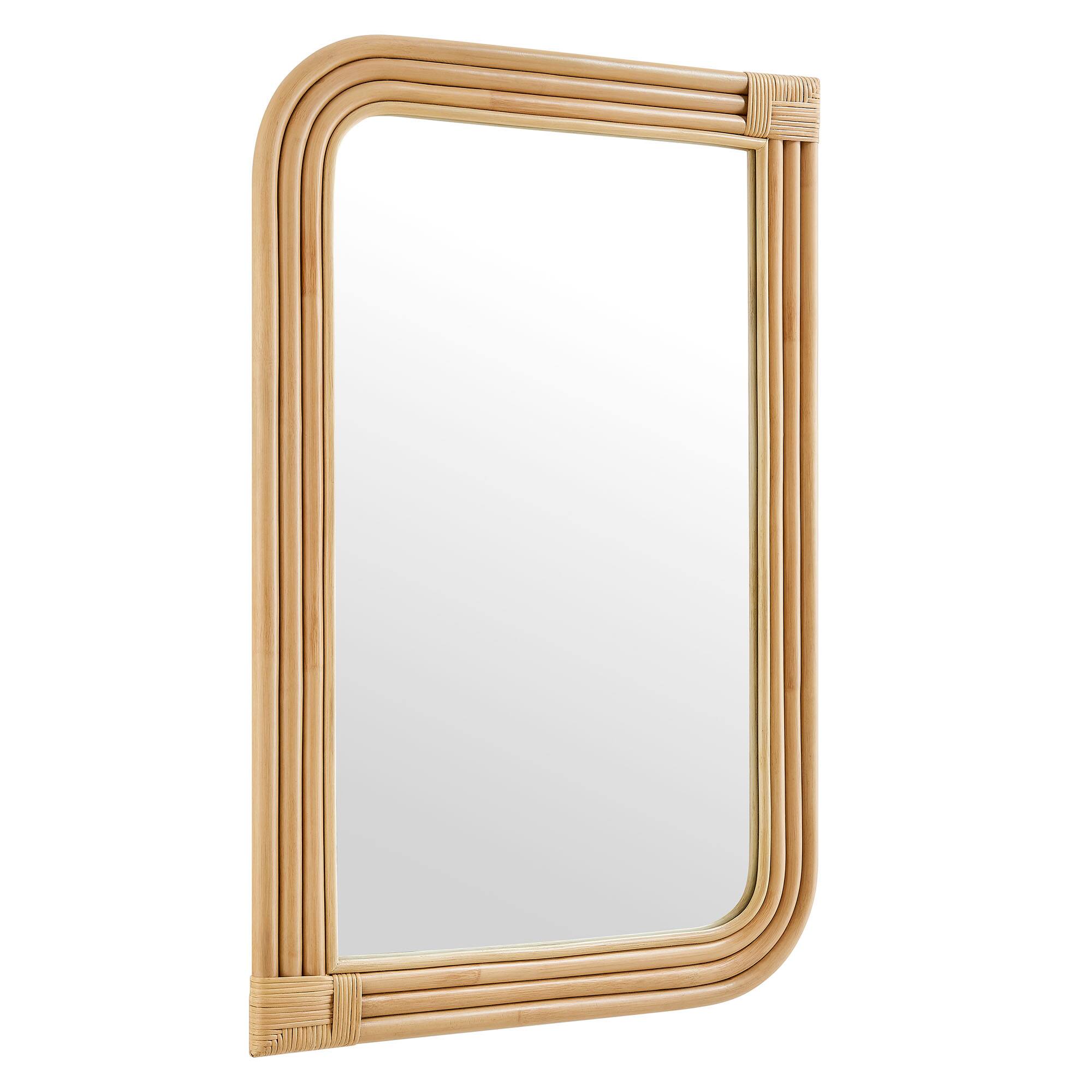 Angle. Modway - Corsica Curved Rectangle Rattan Wall Mirror by Modway - Natural.