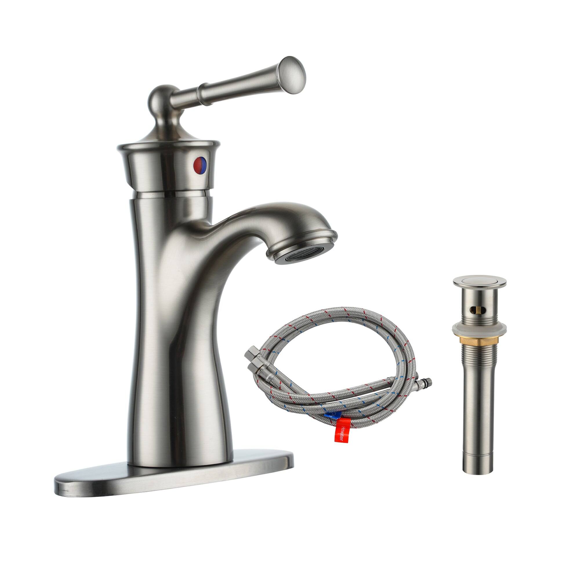 Front. Boyel Living - 1.2 GPM Single Handle Single Hole Bathroom Faucet with Deckplate Included and Drain Kit Included in Brushed Nickel - Brushed Nickel.