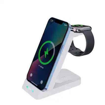 Front. RISOKEYS - 3-in-1 Wireless Fast Charger - Charger for iPhone, AirPods and Watch - Power Adapter Compatible with Apple Devices.