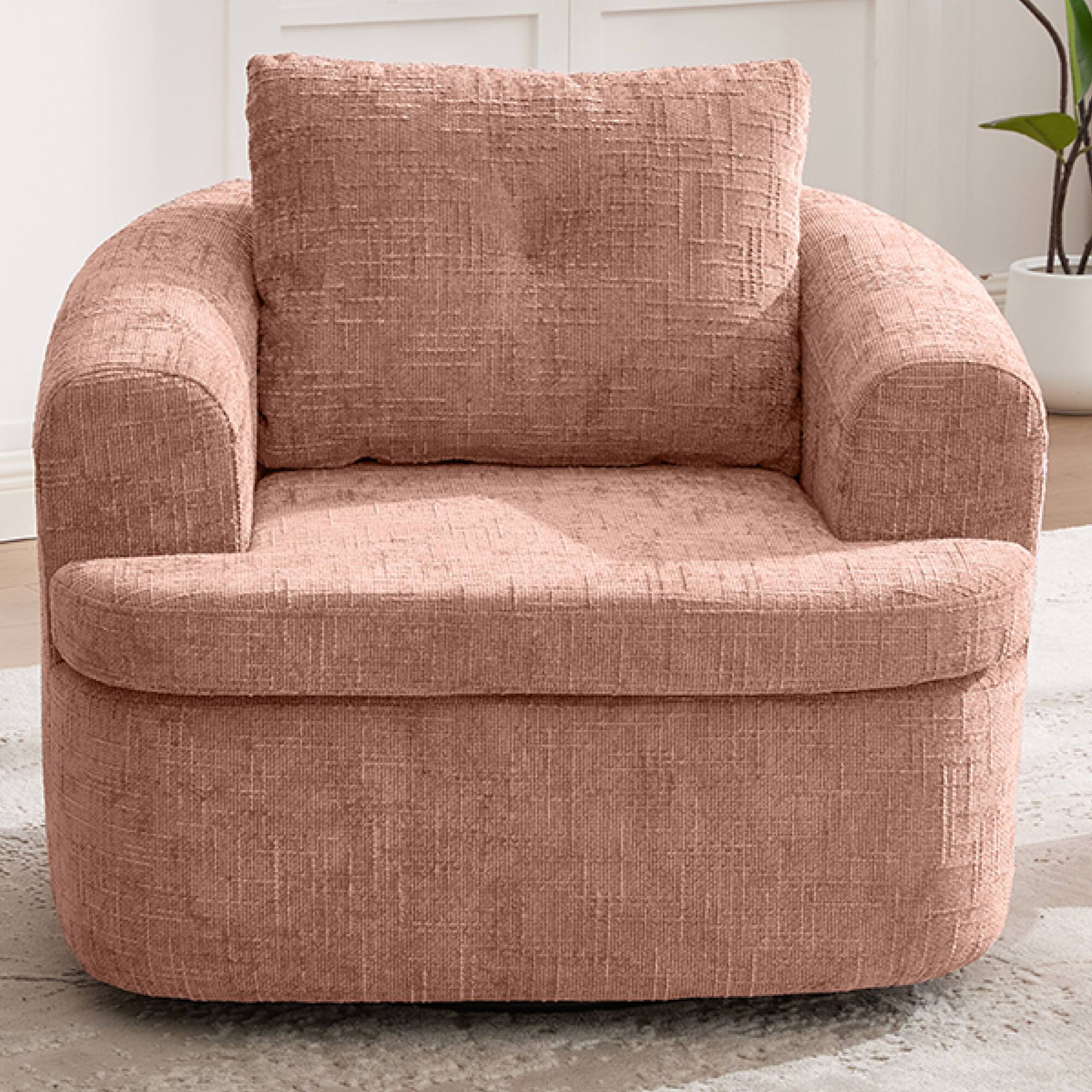 Back. GOODSILO - Modern 360-Degree Swivel Accent Barrel Chair with Dual-Layer Cushion Design for Living Room and Office - Pink.