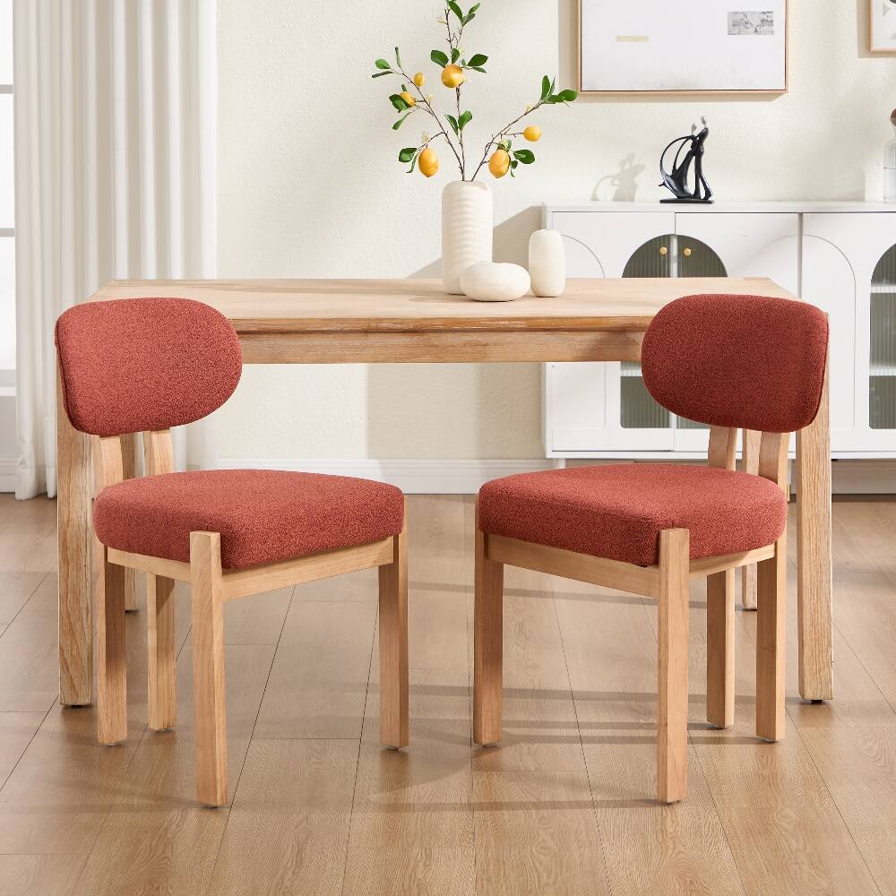 Angle. Loheer - Loheer Wooden Dining Chairs Set of 2 Modern Fabric Upholstered Kitchen Farmhouse Dinner Chair Dark Orange - Dark Orange.