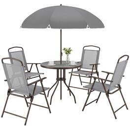 Outsunny - Piece Patio Dining Set for 4 with Umbrella - Gray