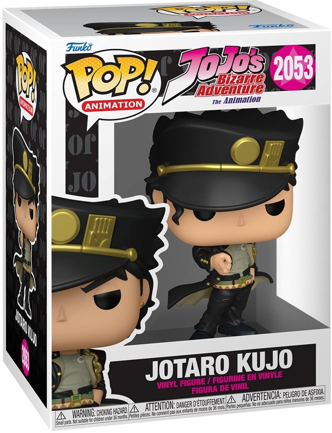 Sure, here is the corrected and grouped text from the image:

---

**Funko POP! ANIMATION**

**JoJo's Bizarre Adventure 2053 The Animation**

**JOTARO KUJO**

**VINYL FIGURE / FIGURINE EN VINYLE / FIGURA DE VINIL**

**WARNING: CHOKING HAZARD. Small parts. Not suitable for children under 36 months.**

**ADVERTENCIA: PESEGO DE ASFIXIA. DANGER D'ÉTOUFFEMENT. ATTENTION: DANGER D'ÉTOUFFEMENT.**

**JOTARO KUJO**

**VINYL FIGURE / FIGURINE EN VINYLE / FIGURA DE VINIL**

**WARNING: CHOKING HAZARD. Small parts. Not suitable for children under 36 months.**

**ADVERTENCIA: PESEGO DE ASFIXIA. DANGER D'ÉTOUFFEMENT. ATTENTION: DANGER D'ÉTOUFFEMENT.**

---

This text is grouped and corrected for clarity.