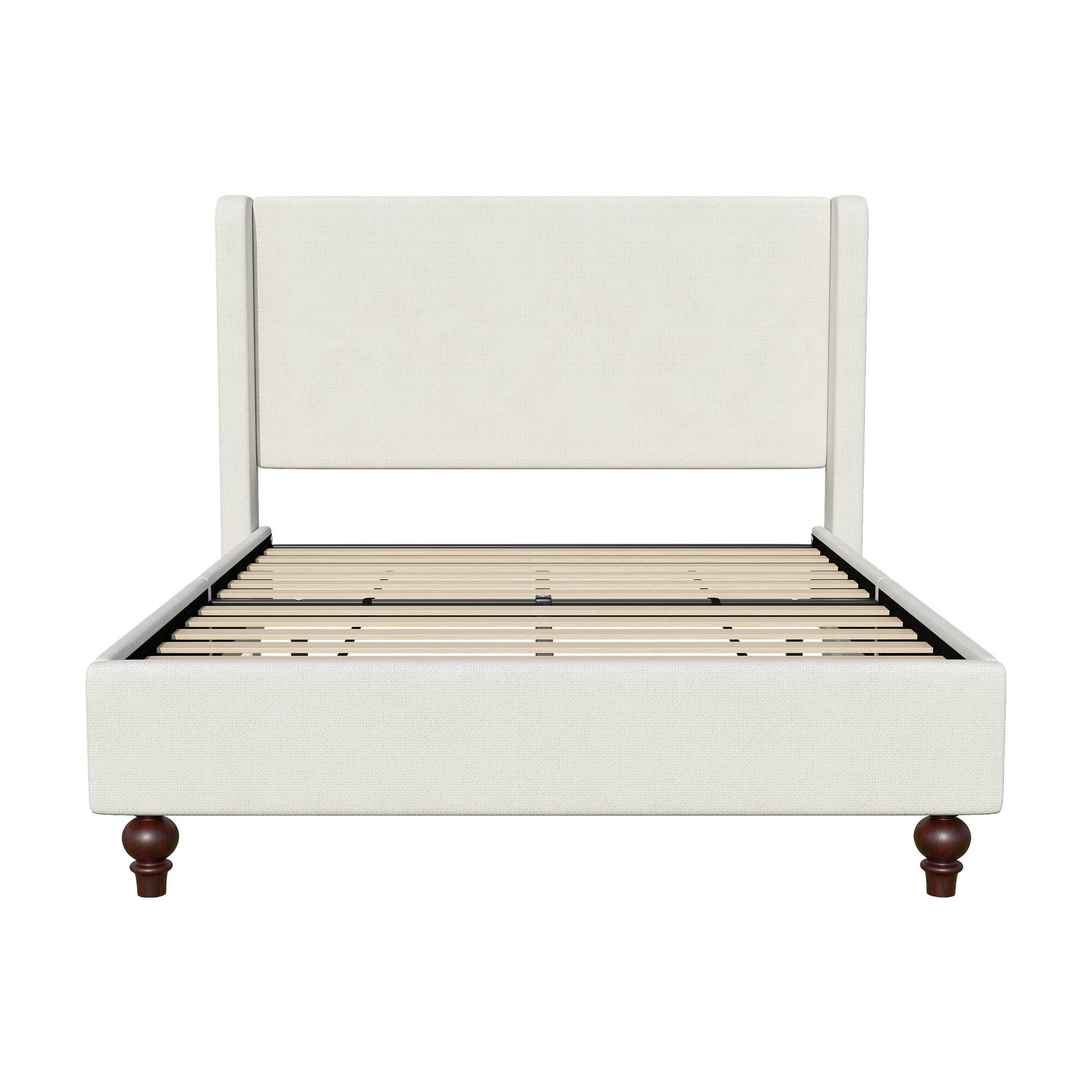 Alt View 4. KERDOM - Platform Bed Frame With Chenille High Headboard & Strong Legs, Tall Wingback, Noise-Free, 800lbs Capacity, Widen Side - White.