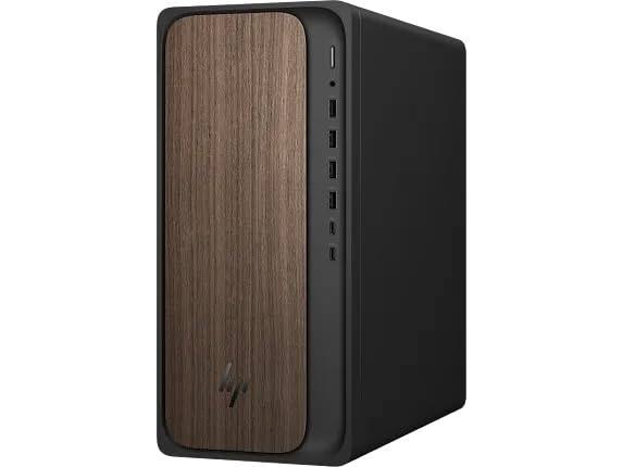 Angle. HP - HP OmniDesk M03 Desktop: Intel 20-Core Ultra 7 265, 48GB DDR5, 2TB SSD, Wi-Fi 6, BT 5.2, Win 11 Pro, Dark Wood Finish - Dark Wood.