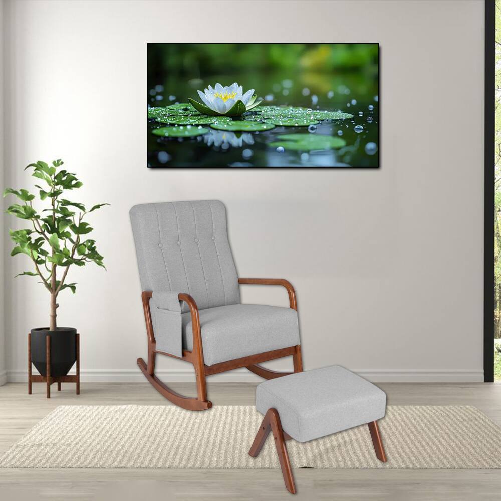 Front. Hivvago - Upholstered Rocking Chair and Ottoman Set with Cushions and Solid Rubber Wood Base - Gray.