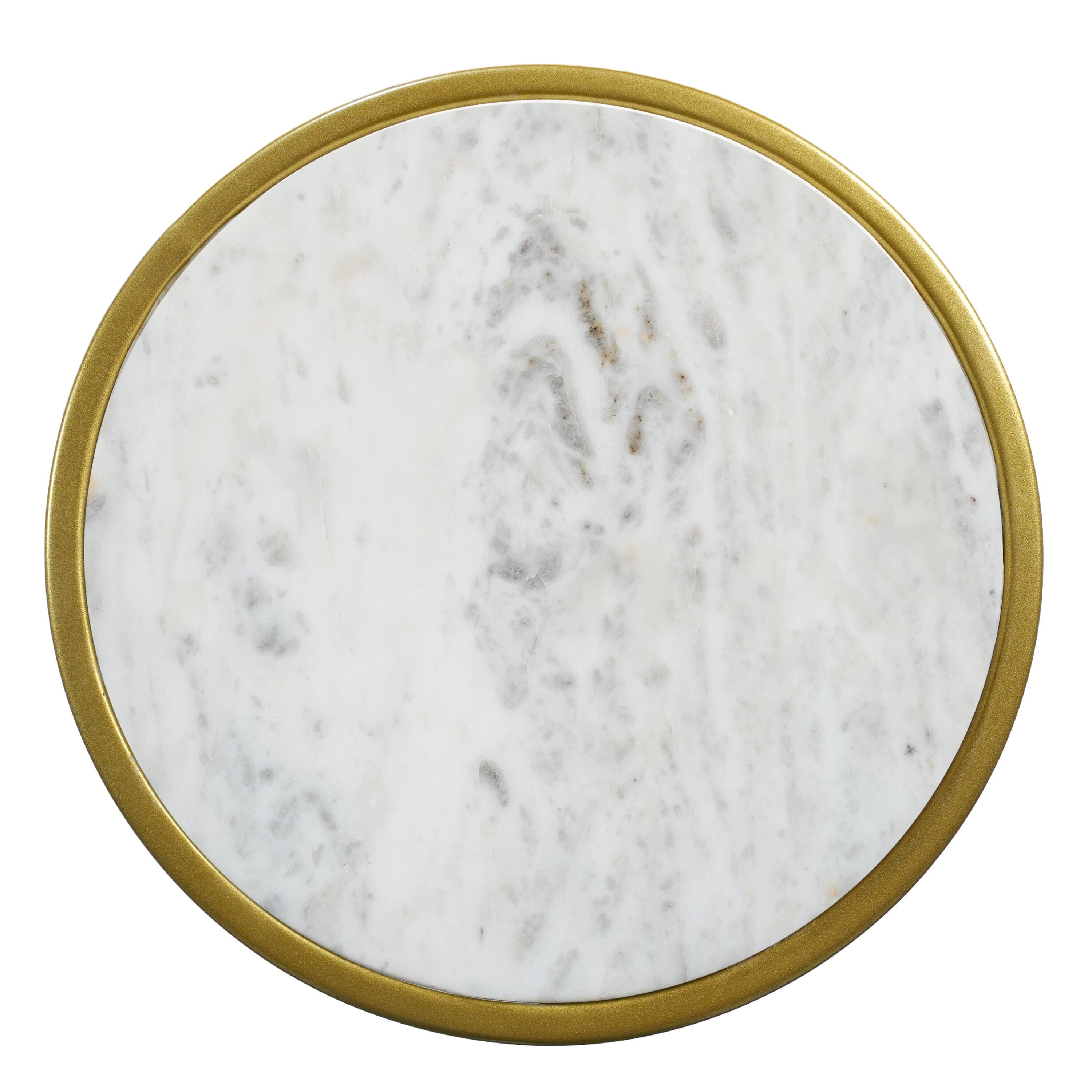 Alt View 3. Manhattan Lane - Soho Side End Table with Round Marble Top, Gold Oblong Frame, 21-Inch Height - Gold, White.