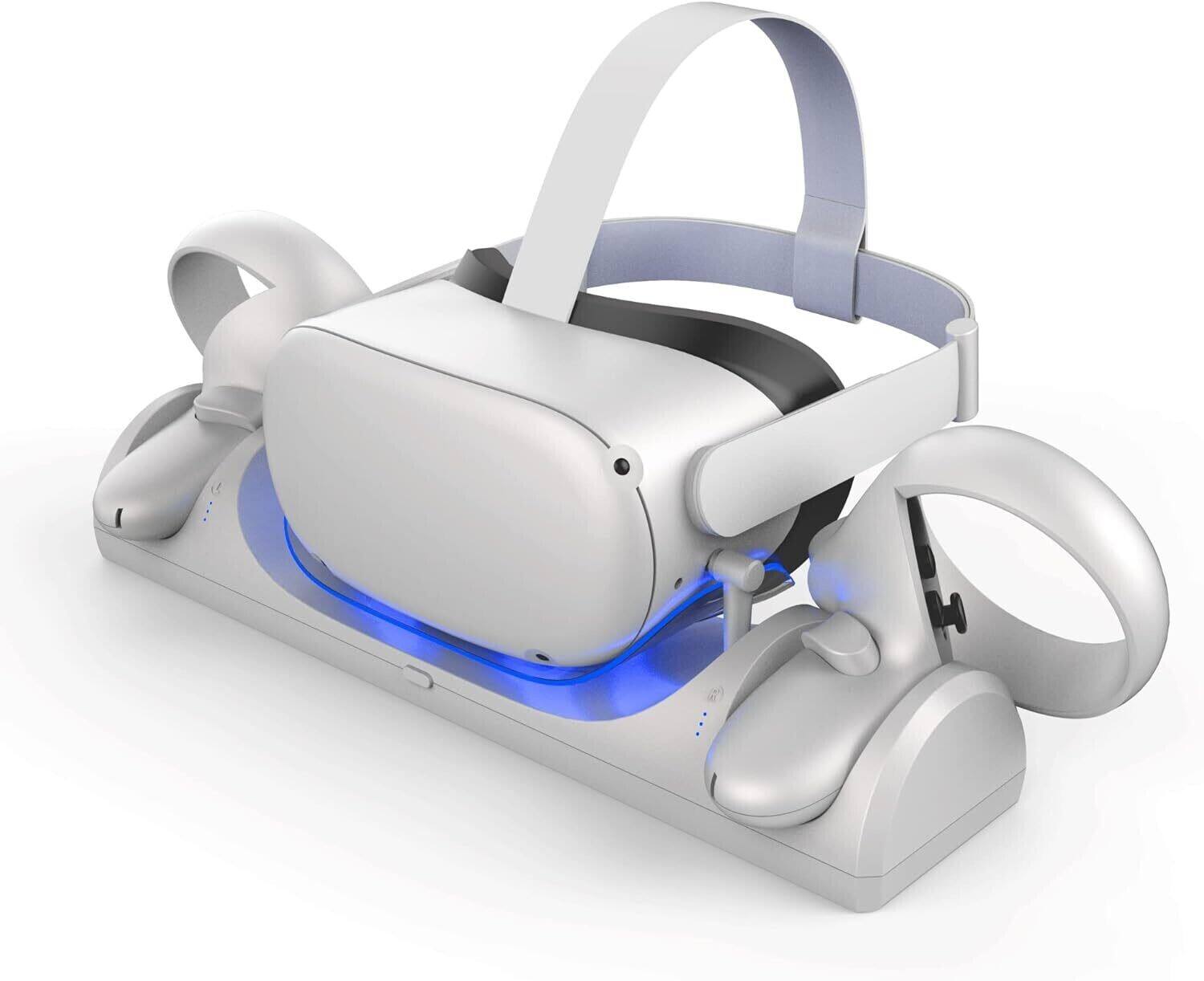 Alt View 1. PopMarket - VR Accessory:  SURGE META Quest 2 VR Charge Dock - White - Multicolor.