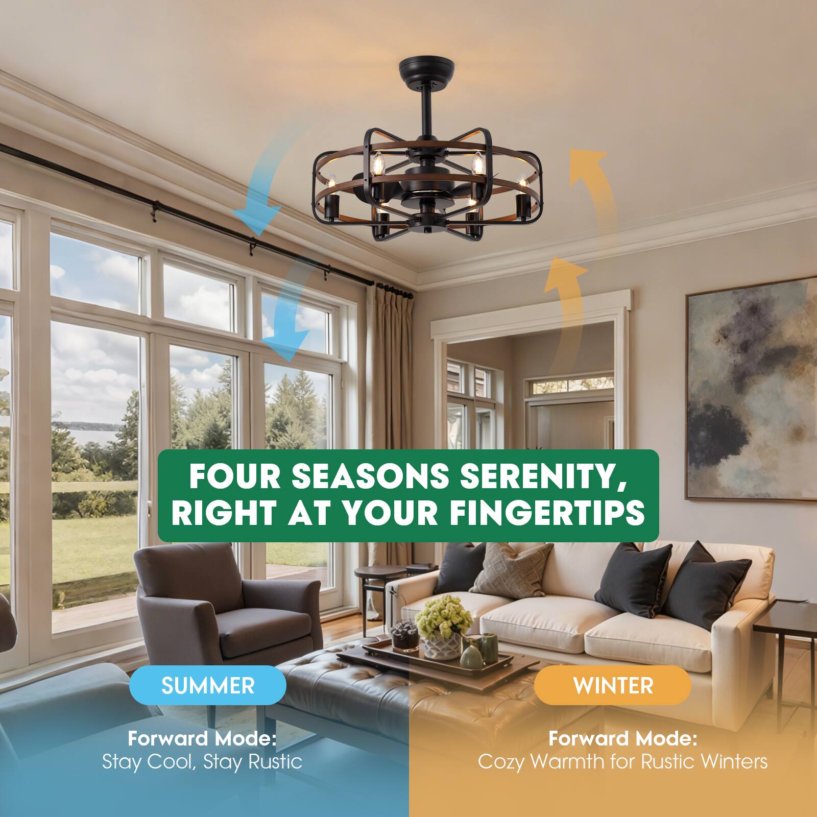 FOUR SEASONS SERENITY, RIGHT AT YOUR FINGERTIPS

SUMMER  
Forward Mode: Stay Cool, Stay Rustic

WINTER  
Forward Mode: Cozy Warmth for Rustic Winters