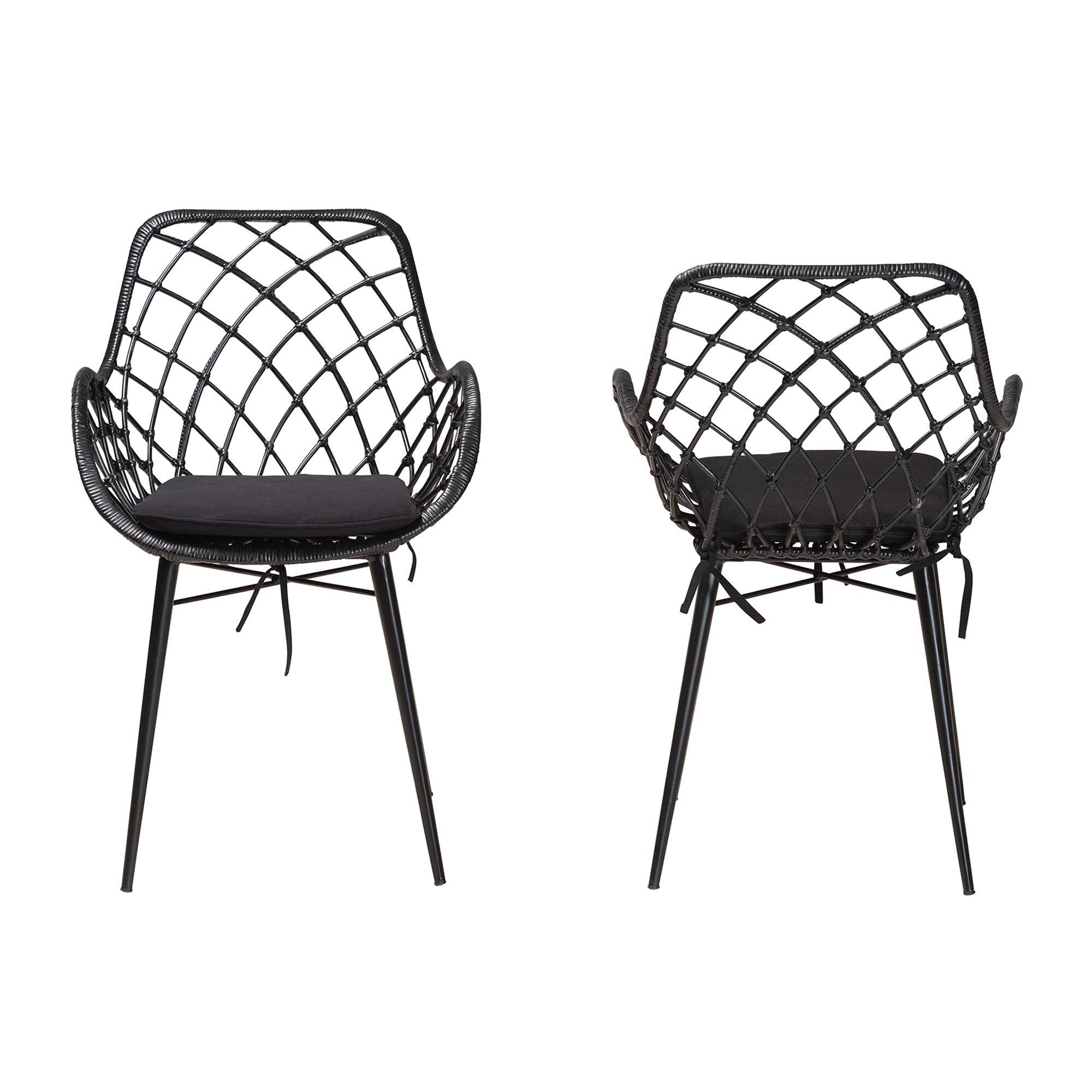 Angle. bali & pari - Ballerina Modern Bohemian Finished Rattan and Metal 2-Piece Dining Chair Set - Black.