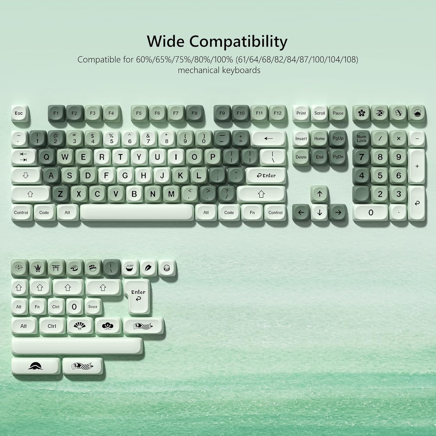 Womier - PBT Keycap Set, MOA Profile Dye-Sub Custom Keyboard Keycap for Cherry MX Switch US Layout Mechanical Keyboard - Green-135 Keys price history on PriceWatchPro