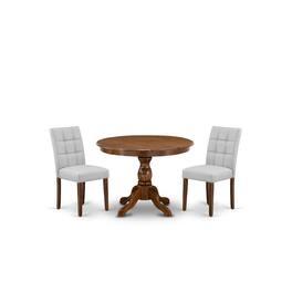 East West Furniture - 3 Piece Mid Century Modern Dining Table Set - Brown